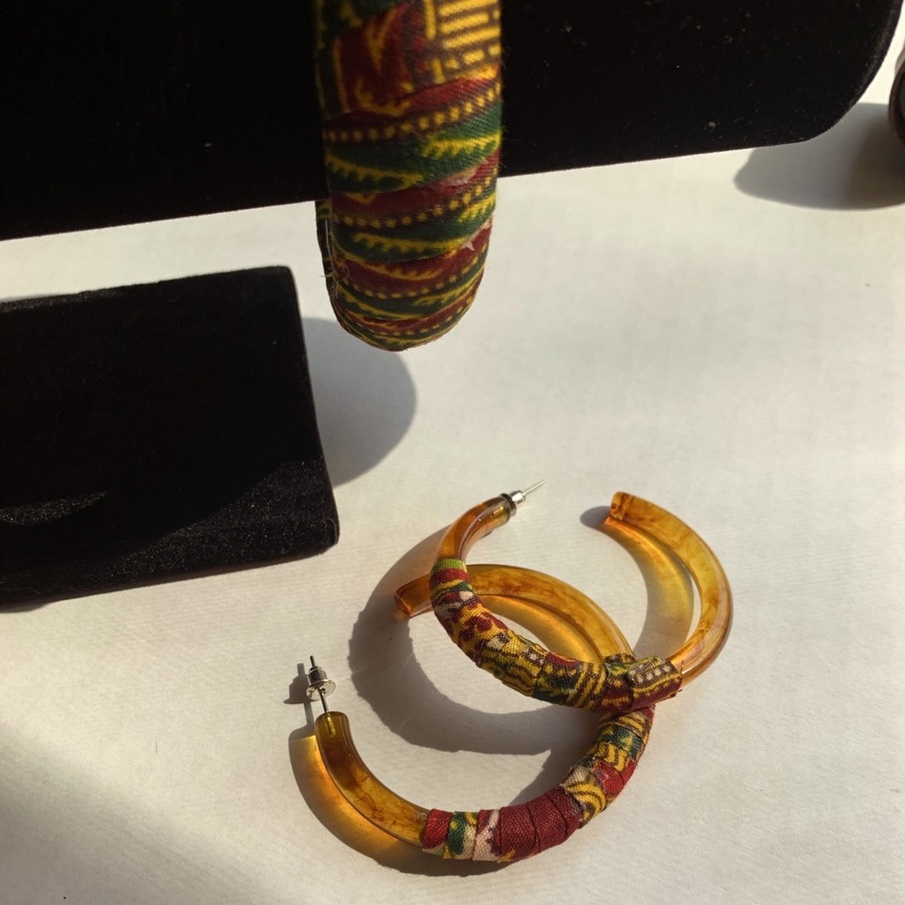 African Fabric covered bracelet & Earrings
